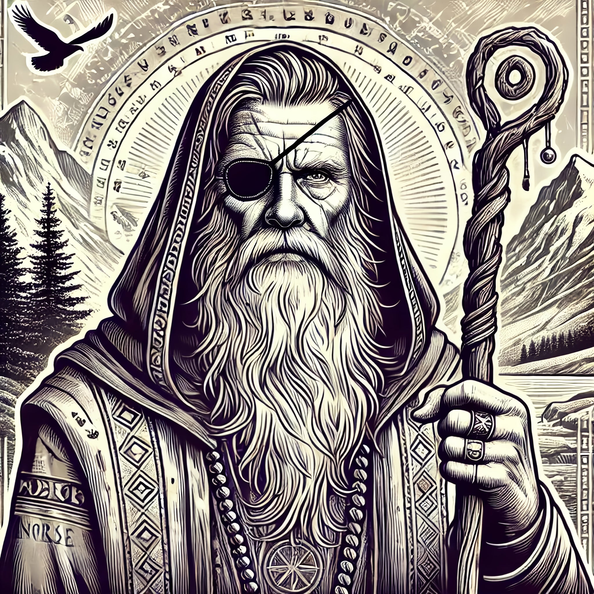 Framed Odin the All-Father wall art depicting the Norse god as a wandering sage