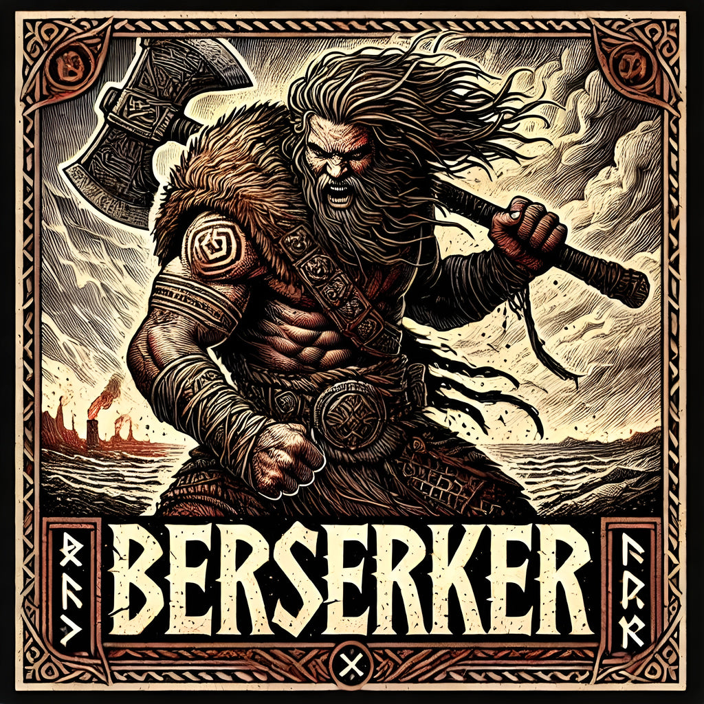 Framed Viking warrior wall art depicting a berserker in battle fury