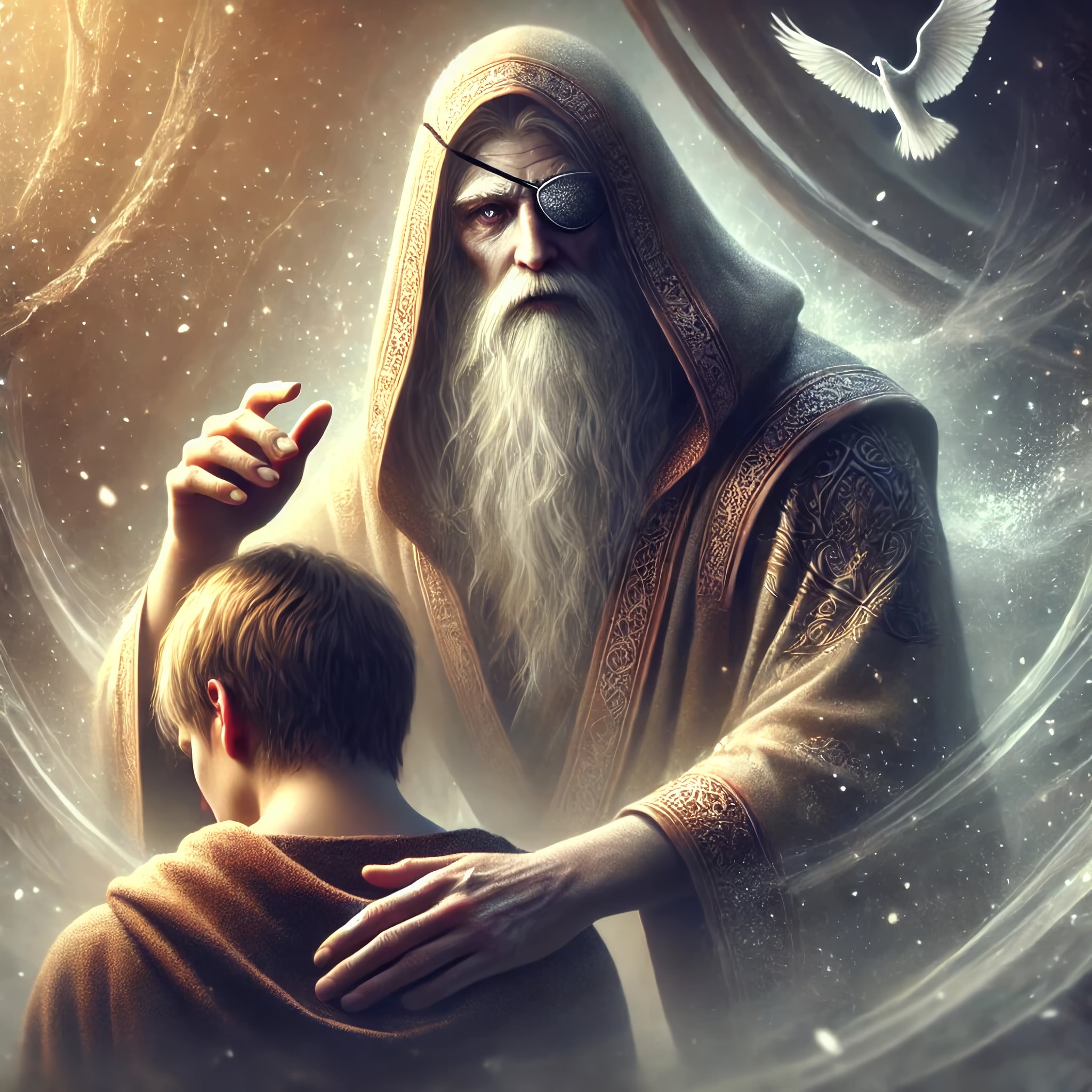 Framed Norse mythology wall art depicting Odin welcoming a fallen warrior to Valhalla