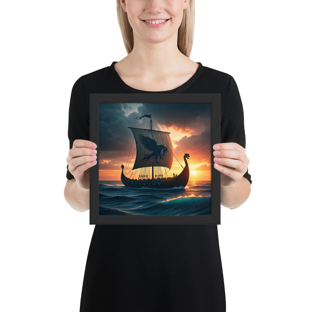 Norse maritime wall decor featuring lone longship at horizon