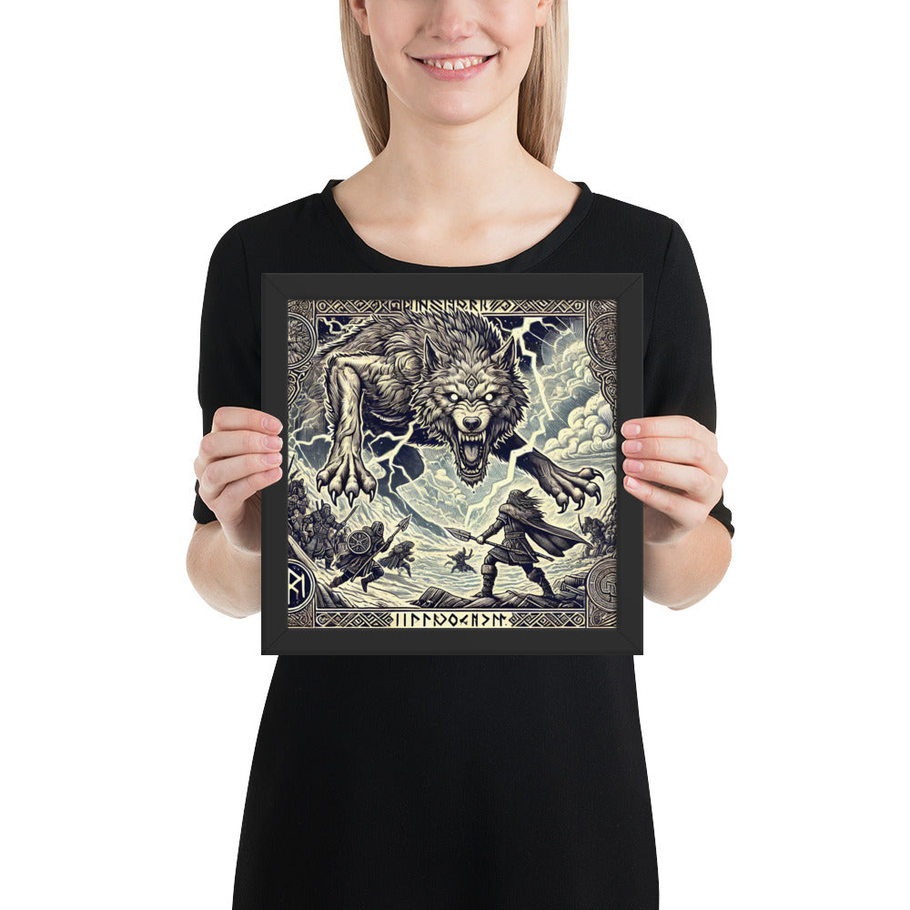 Odin Fenrir framed print symbolizing fate, sacrifice, and prophecy