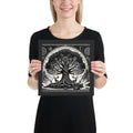 Black and white Yggdrasil woodcut art print for Norse mythology interiors