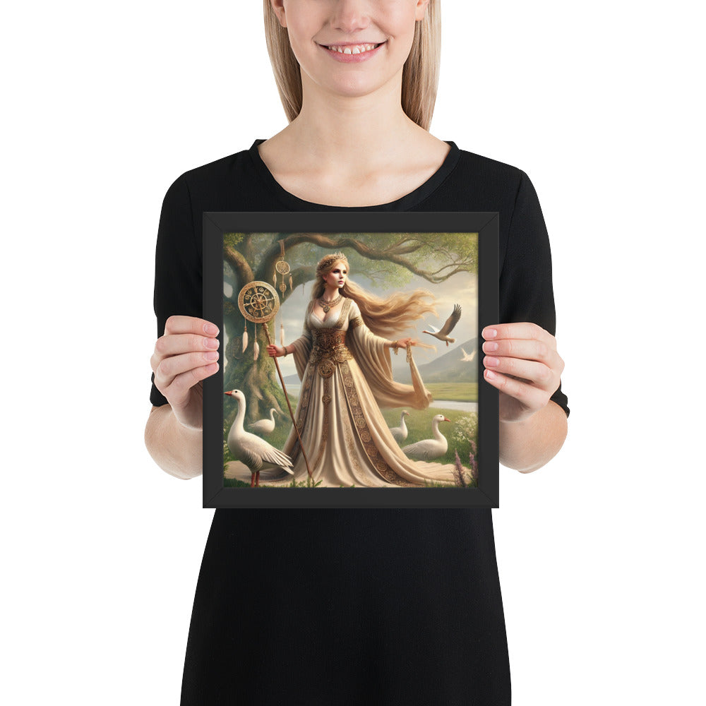 Frigg All-Mother art print in serene nature setting with symbolic animals