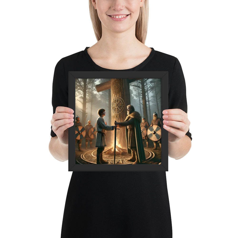 Viking oath ritual wall art depicting ancestral ceremony in forest setting