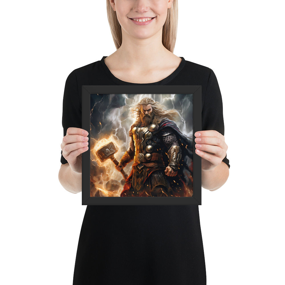 Framed Norse mythology artwork of Thor, defender of Midgard
