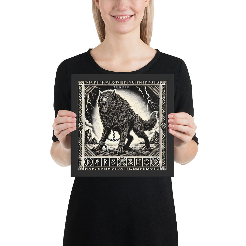Dark Norse wall art portraying Fenrir as symbol of fate and defiance