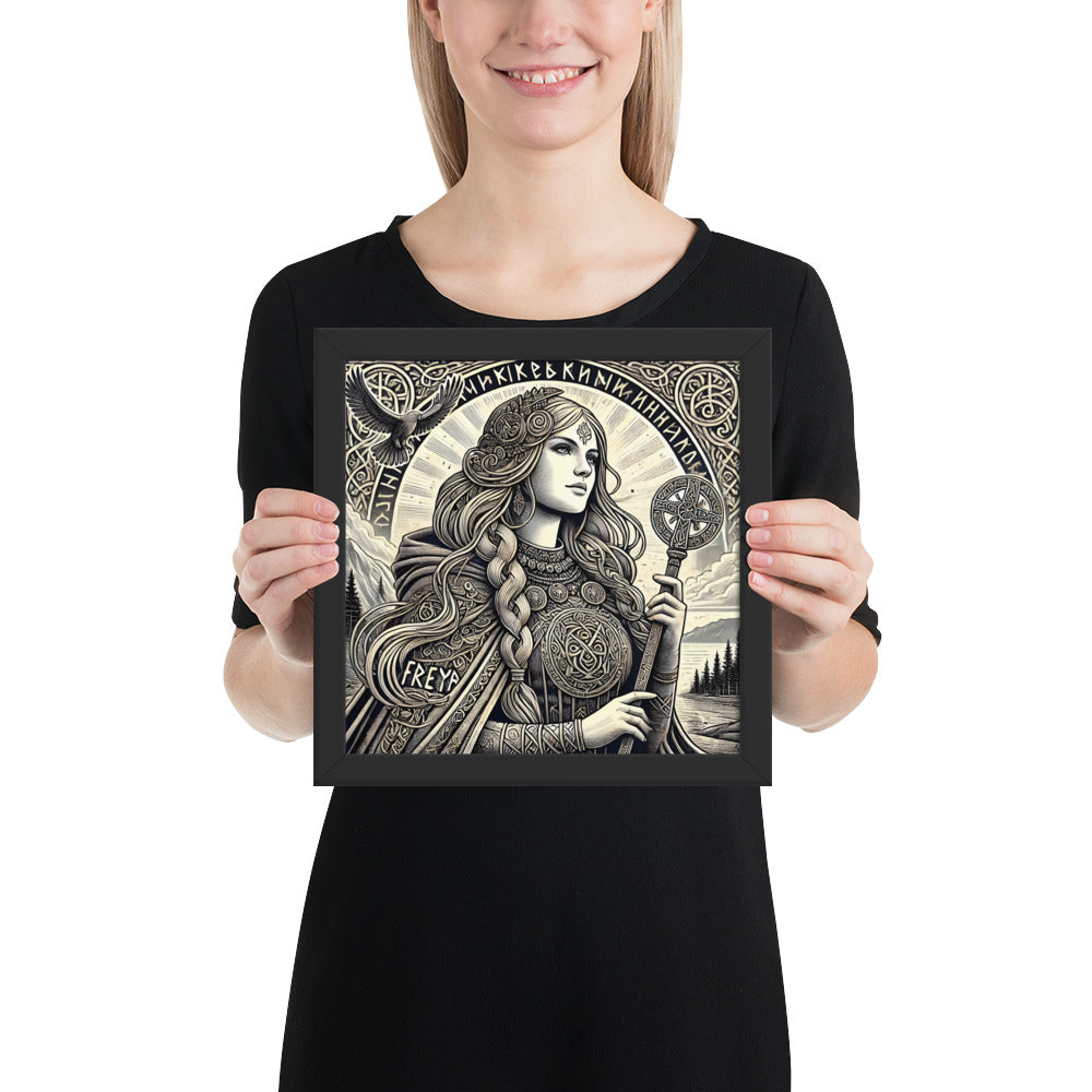 Mythic Scandinavian wall art inspired by Freya in regal warrior form