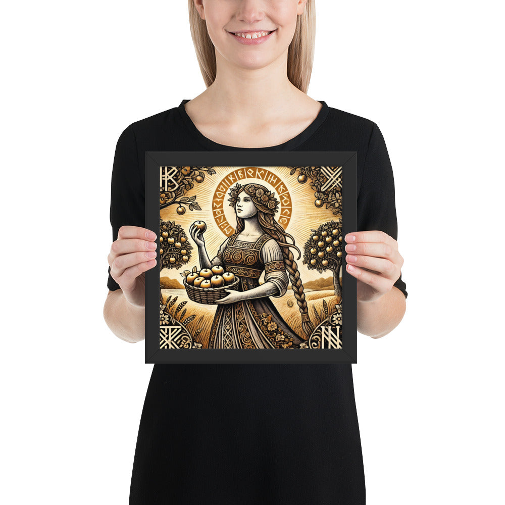 Mythic Norse wall art of Idun in an orchard symbolizing youth and vitality