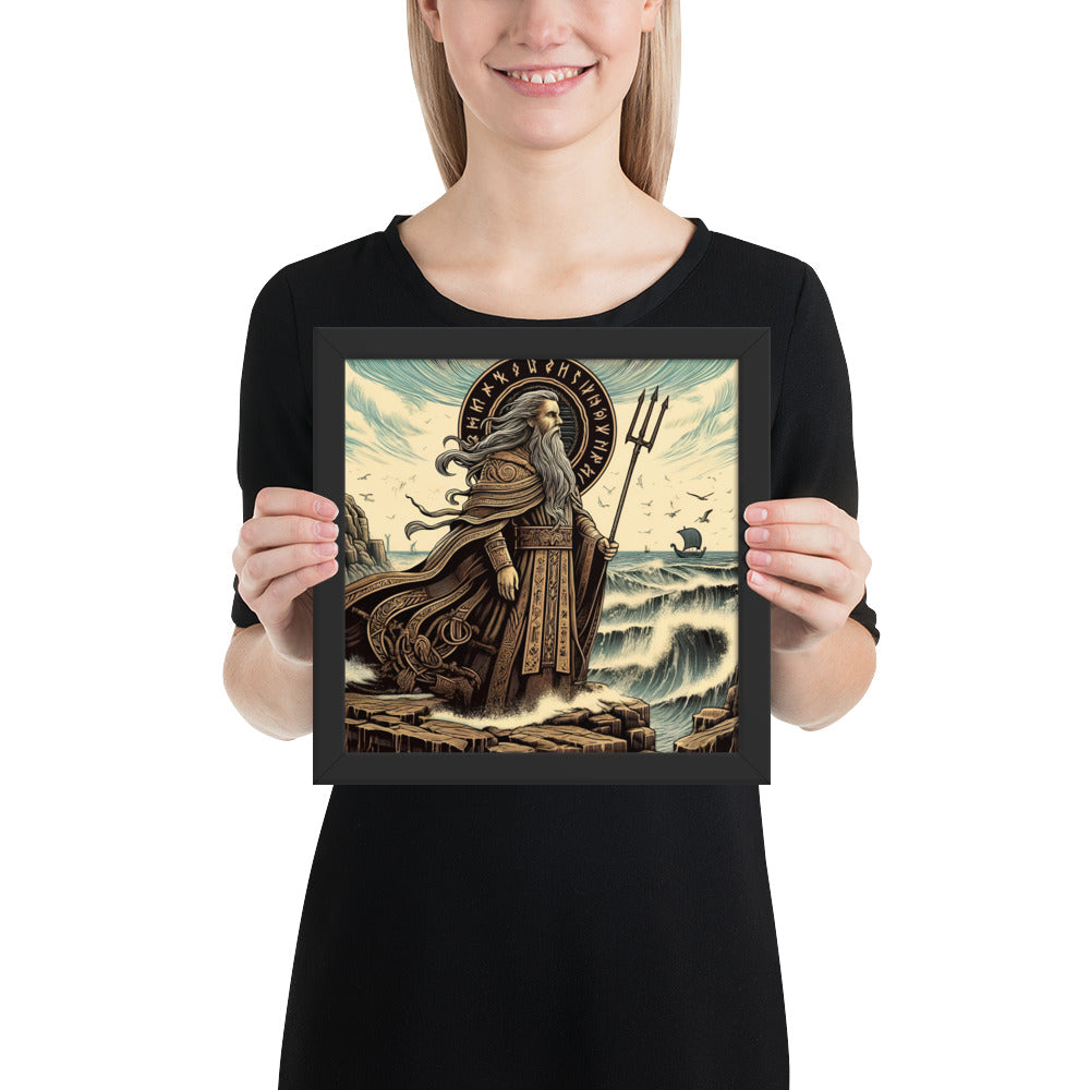 Norse god Njord framed artwork symbolizing safe passage, trade, and maritime abundance