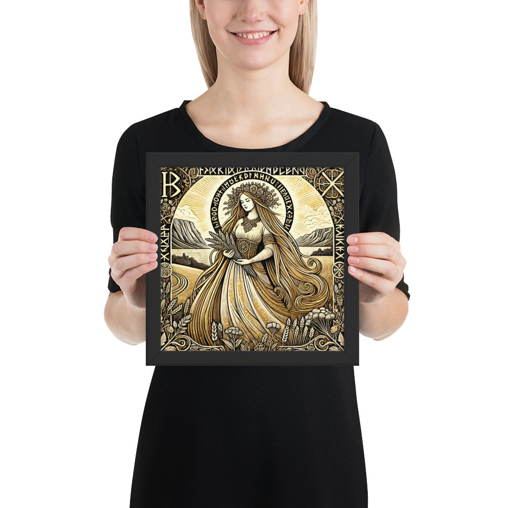 Norse goddess Sif framed artwork symbolizing abundance, renewal, and the cycles of nature
