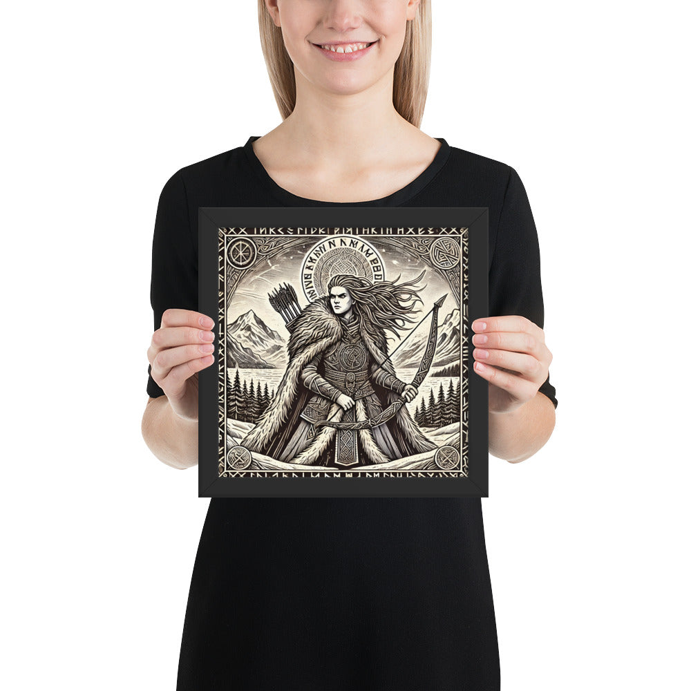 Norse goddess Skadi framed artwork symbolizing solitude, strength, and the winter hunt