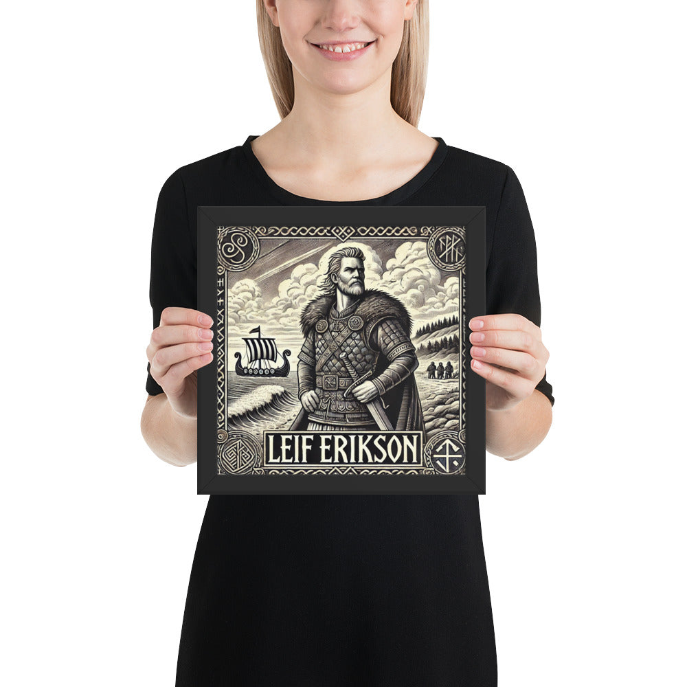Nordic heritage décor featuring Leif Erikson overlooking Vinland, Viking exploration artwork