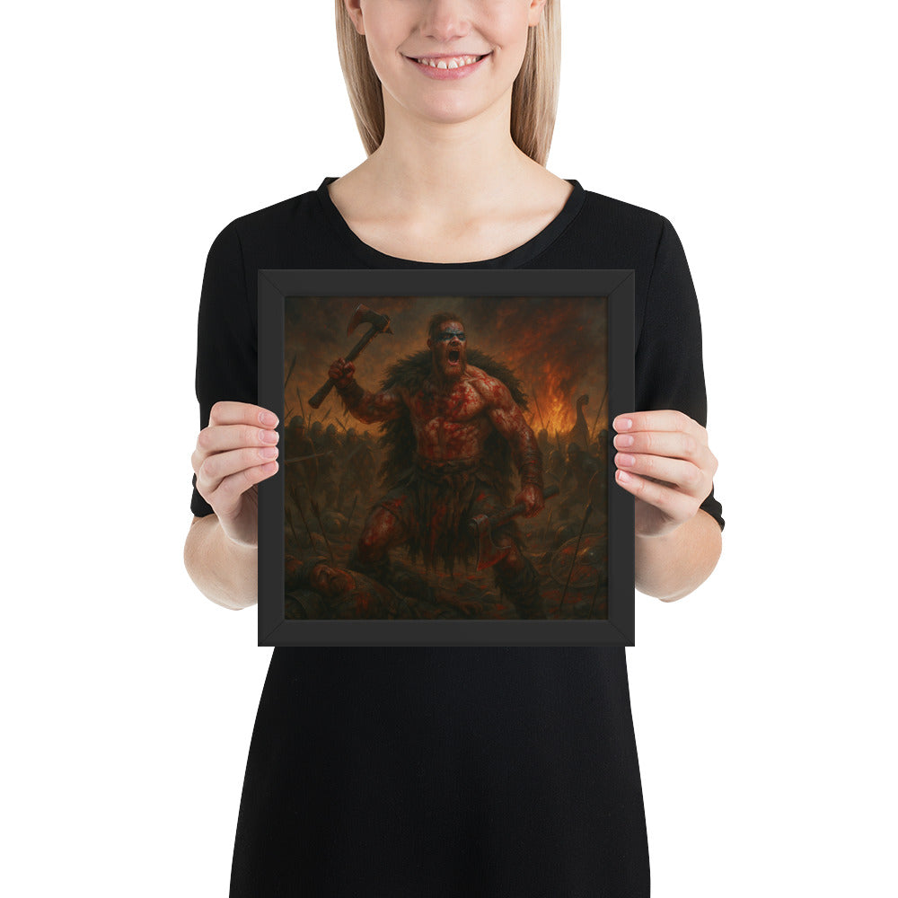 Norse saga artwork showing a berserker warrior in a moment of rage and defiance before death