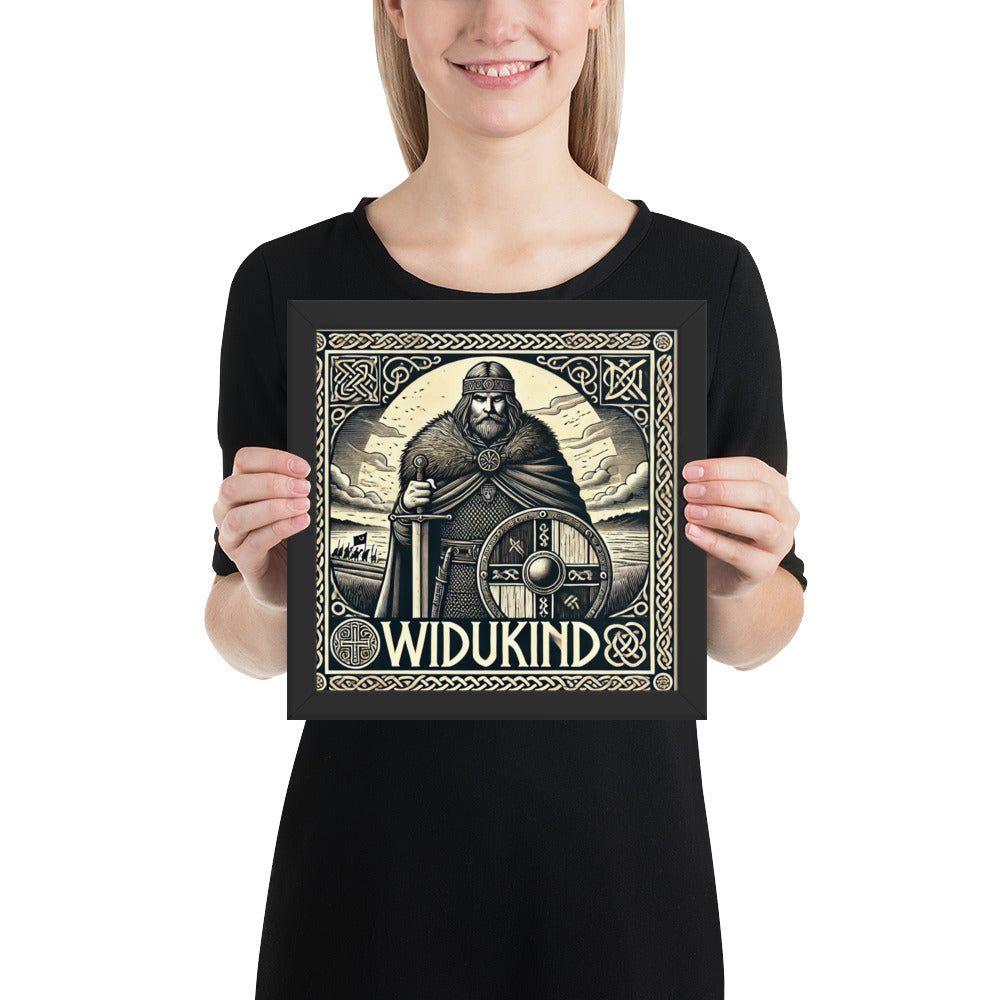 Saxon chieftain Widukind framed wall art with medieval armor and symbolic background