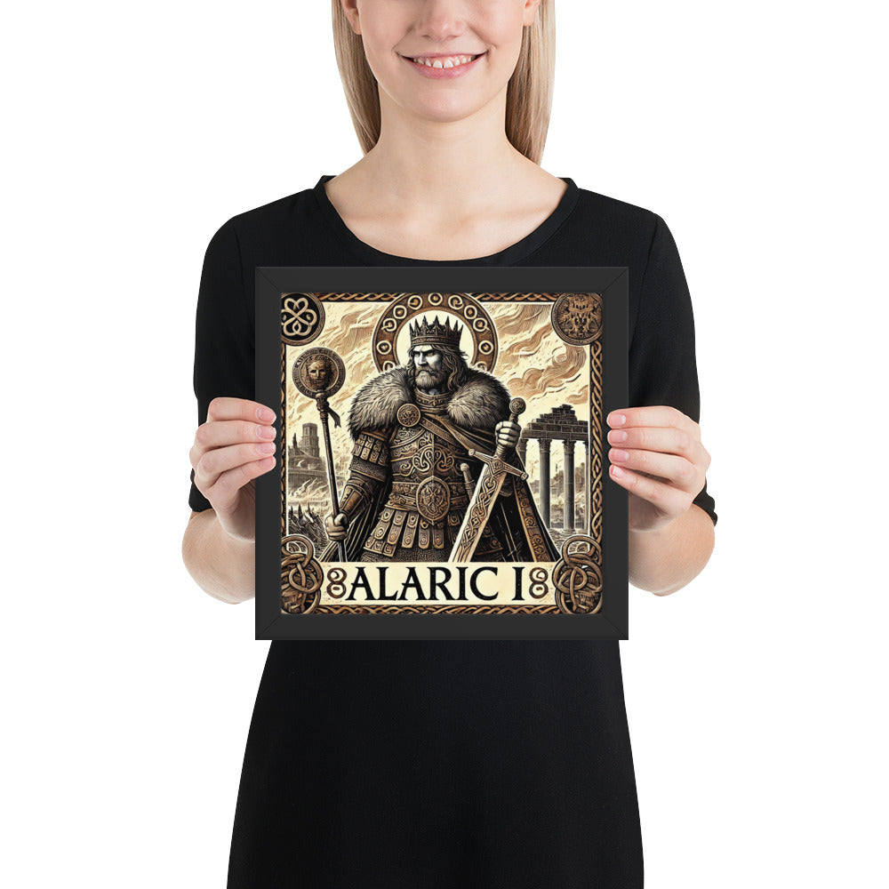 Visigoth warrior king framed wall art capturing Alaric I during the sack of Rome, 410 AD