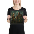 Norse historical wall art of a Viking family farewell beneath an aurora-lit Nordic landscape