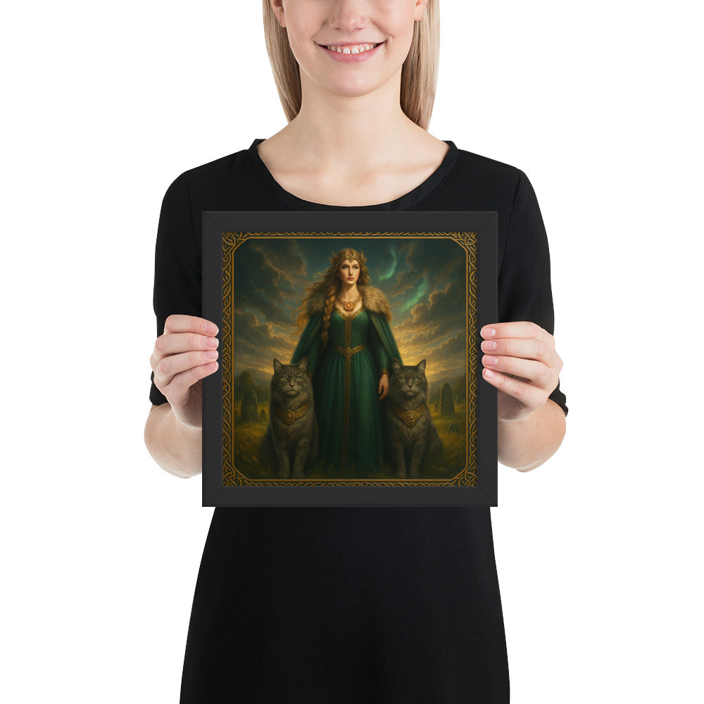 Norse goddess Freya framed art print, Viking mythology wall art inspired by love, sovereignty, and magic