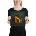 Norse rune art print with Uruz rune and aurochs, Viking wall decor symbolizing strength and resilience