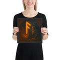 Mythological Viking artwork with Odin and Ansuz rune, Norse wall art symbolizing wisdom, speech, and guidance