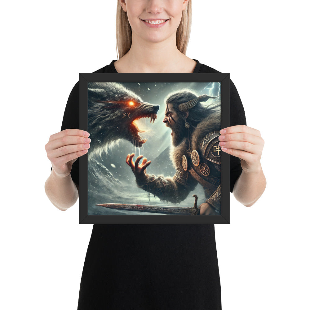 Tyr Fenrir framed print symbolizing honor, sacrifice, and fate