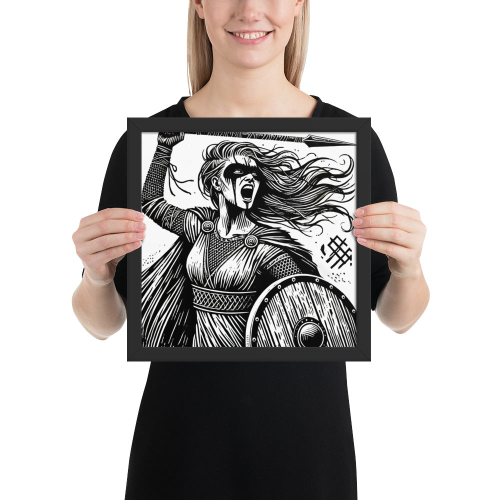 Viking female warrior framed print inspired by Nordic saga imagery