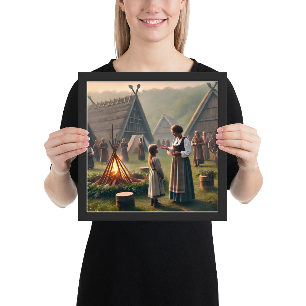 Folklore wall art inspired by early Germanic village life and oral tradition