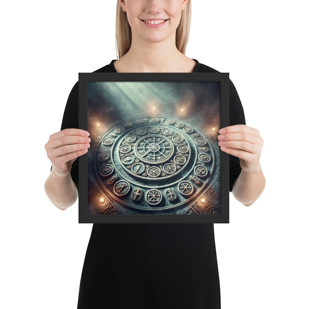 Elder Futhark wall art with concentric runes forming a mystical circle