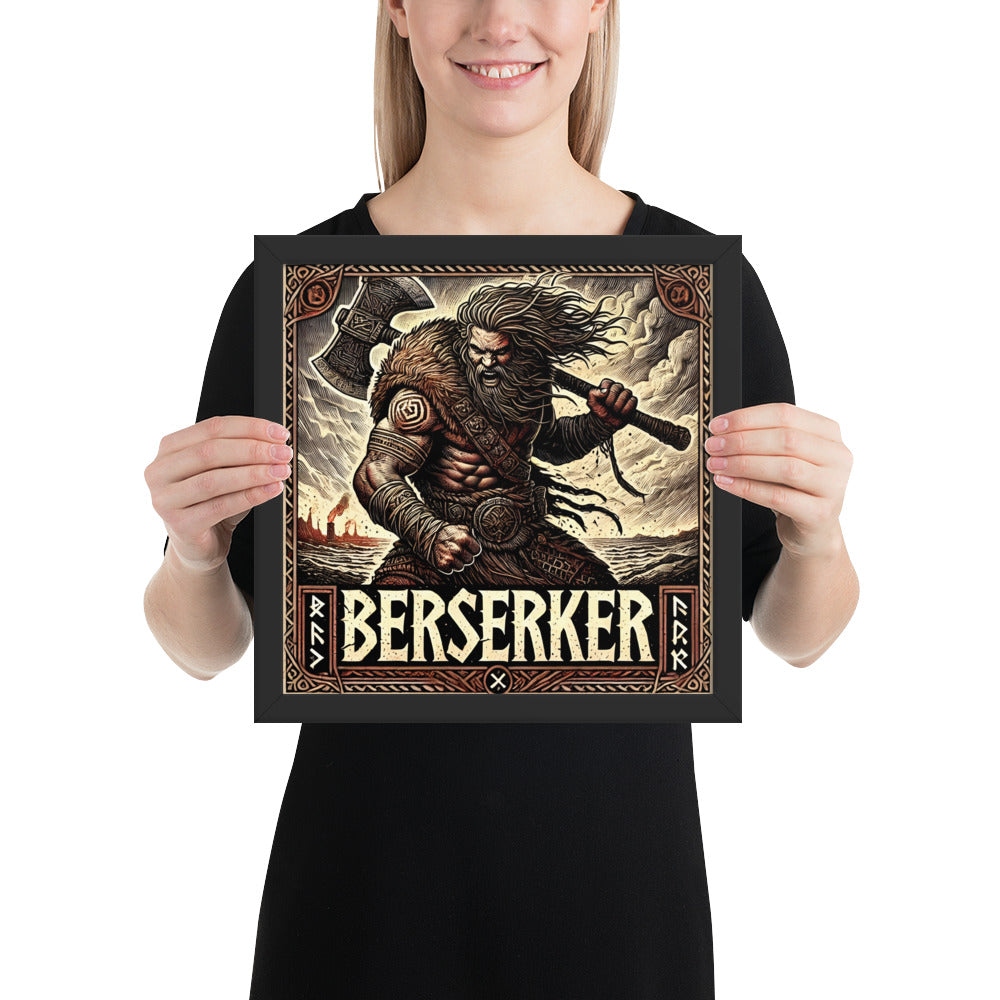 Viking battle wall art portraying a berserker in primal rage