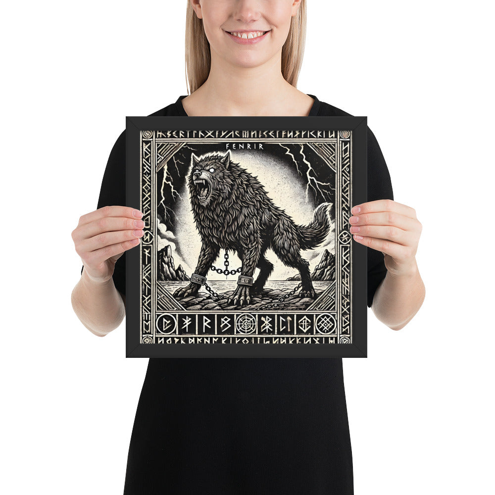 Mythic Scandinavian wolf wall art inspired by Fenrir and Ragnarök