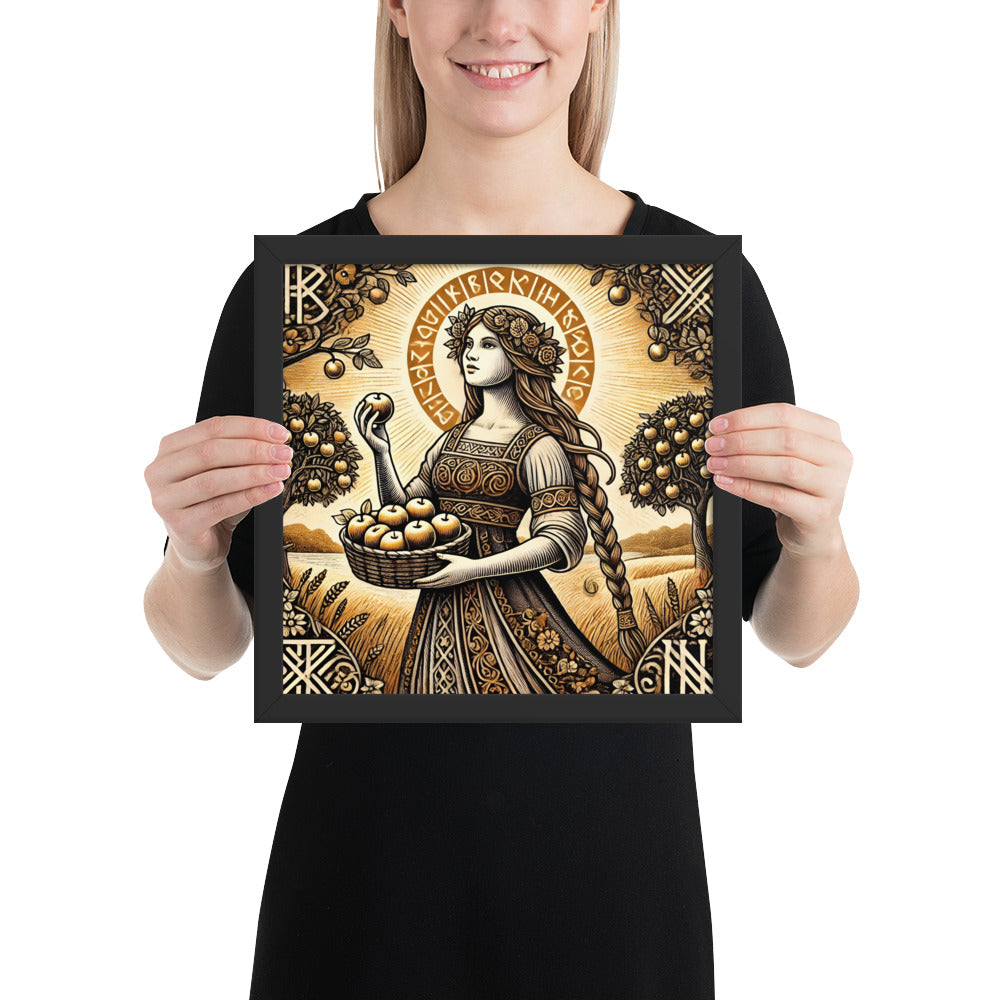 Norse goddess Idun artwork showing renewal, nature, and golden apples