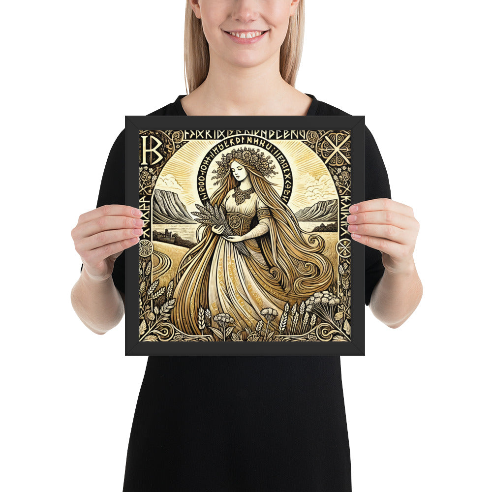Framed Viking wall art portraying Sif as Norse goddess of fertility, balance, and growth
