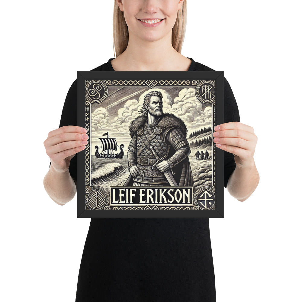 Framed Viking wall art of Leif Erikson, son of Erik the Red, Norse explorer illustration