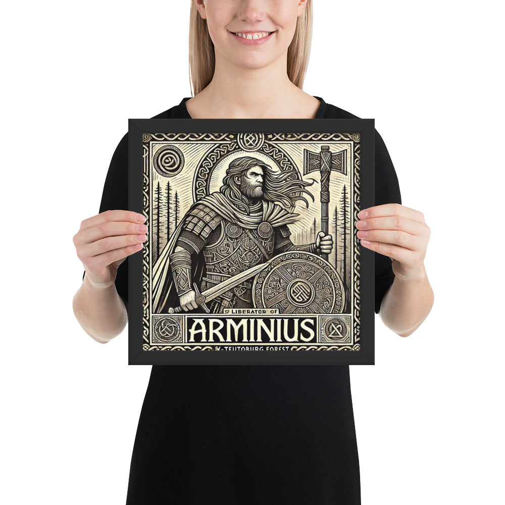 Framed historic artwork of Germanic warriors reclaiming the forest from Roman legions