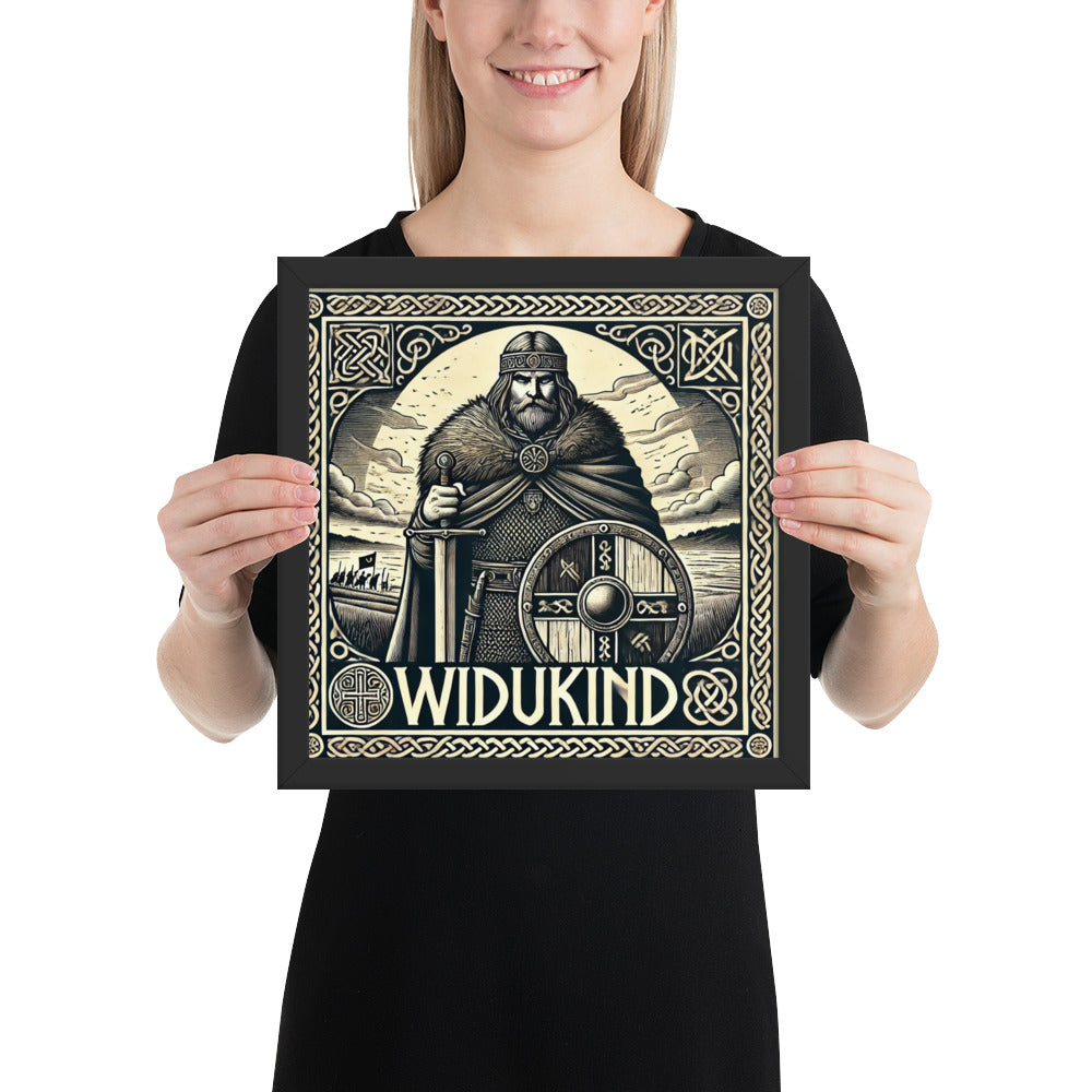 Framed historical artwork of Widukind representing Saxon resistance in 8th century Europe