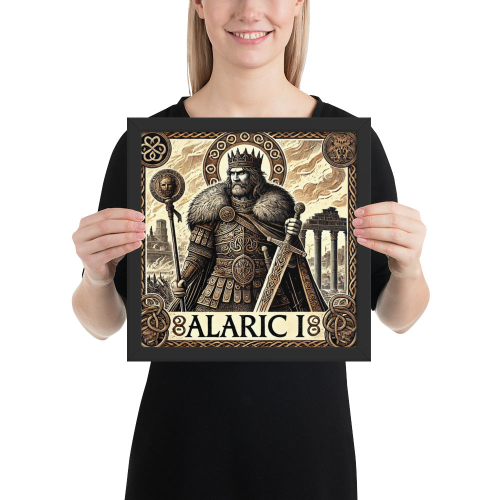 Framed historical artwork of Alaric I representing the transition from Roman empire to medieval Europe