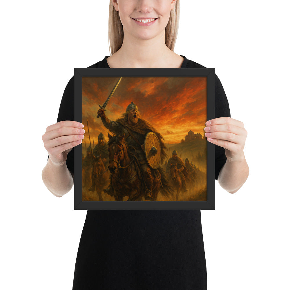 Historical battle art print featuring Theodoric the Great and Germanic warriors on horseback