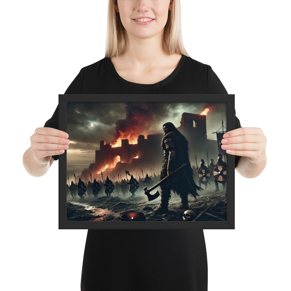 Framed military history artwork portraying post-battle ruins under early morning light