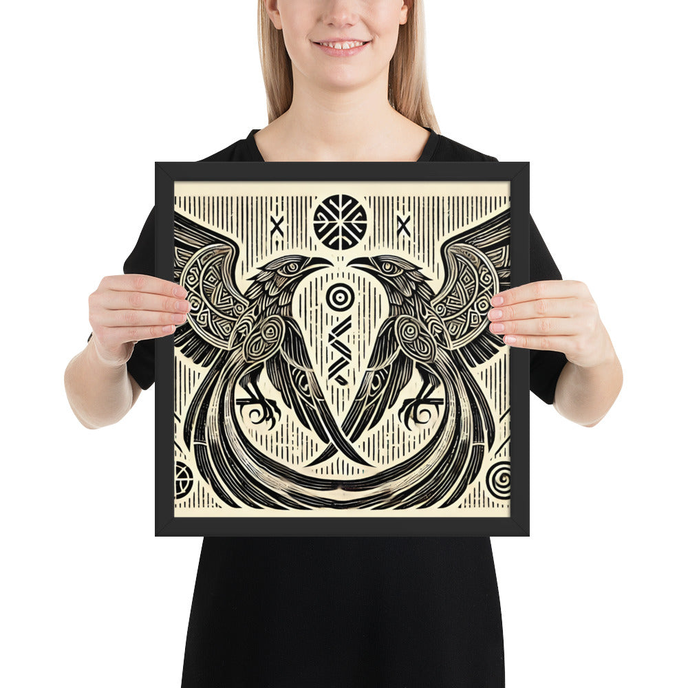 Viking mythology artwork featuring Odin’s ravens and runic symbols