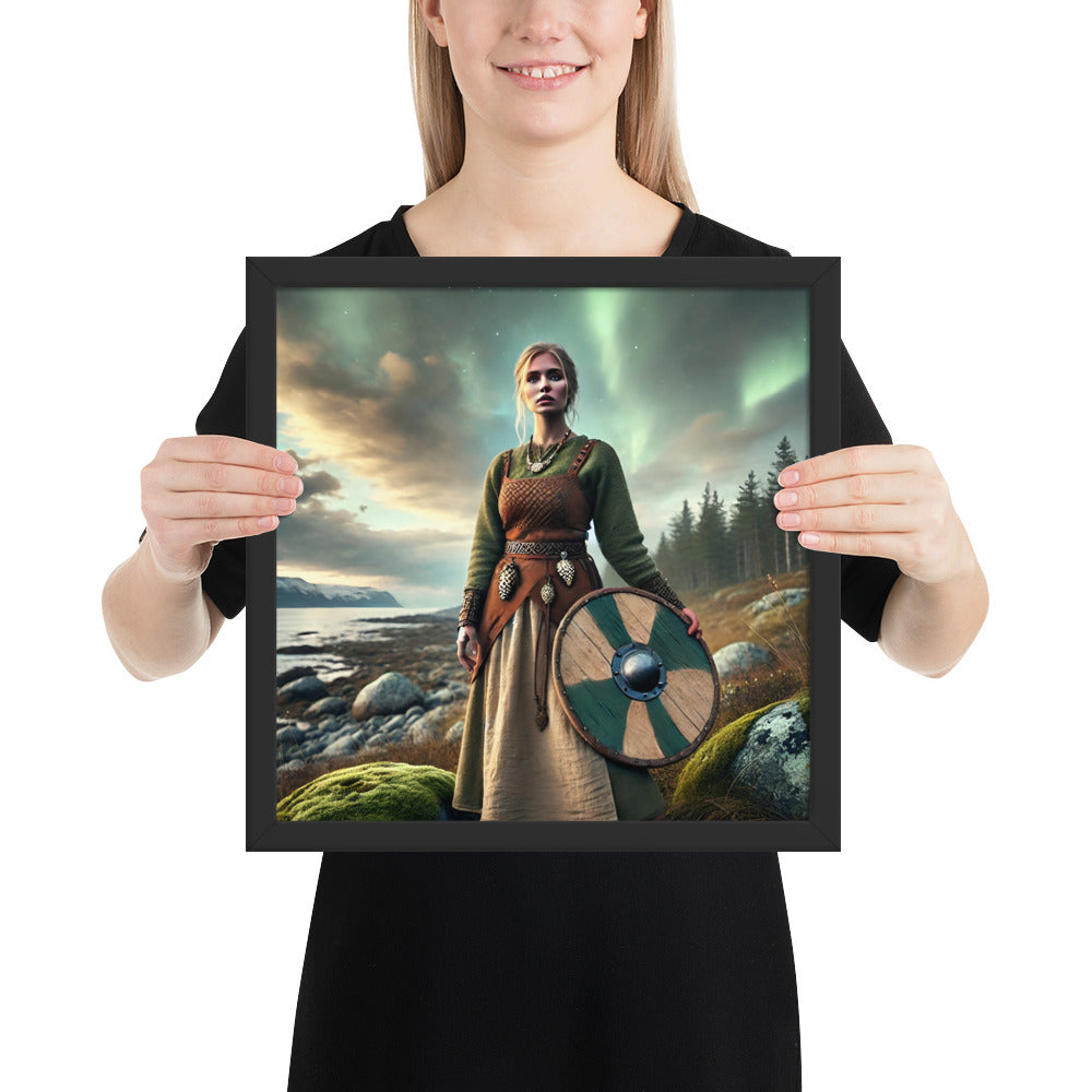 Viking woman of the hearth framed print depicting loyalty and vigilance