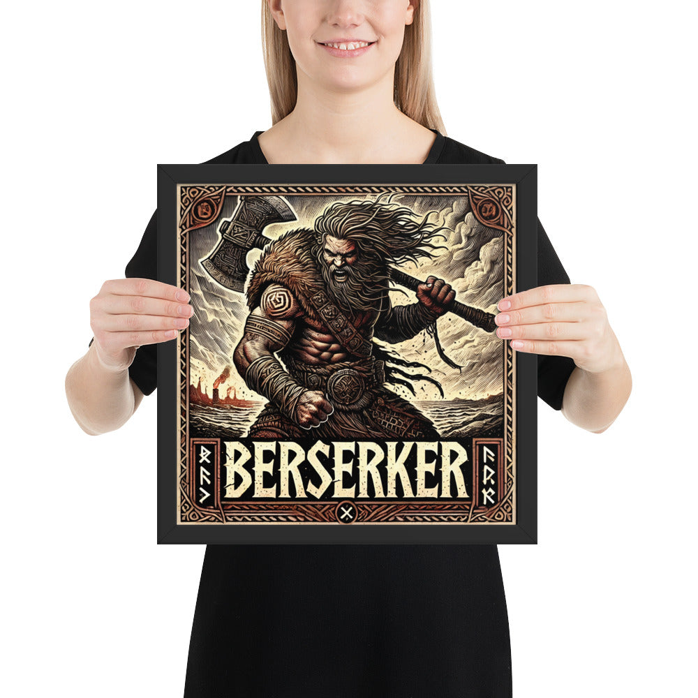Framed Norse mythology print of a berserker inspired by Odin
