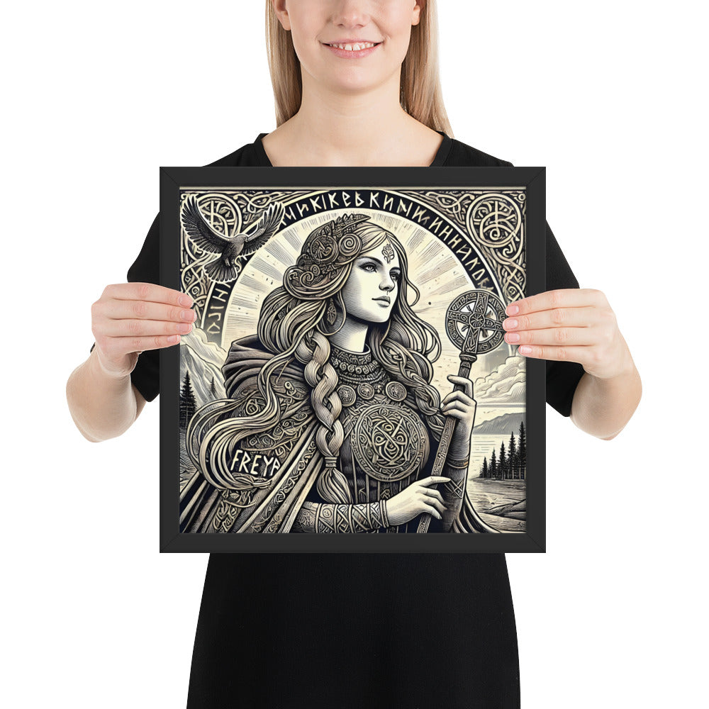 Framed Viking mythology print of Freya, ruler of Fólkvangr