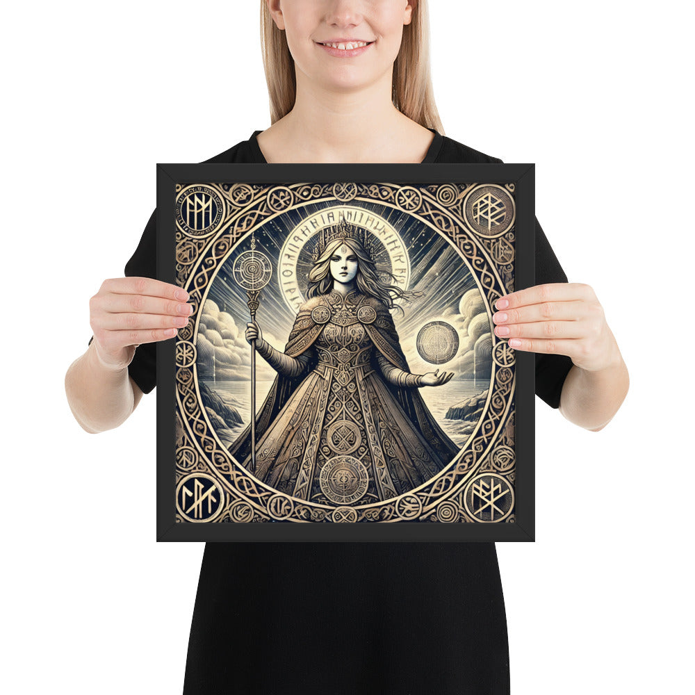 Framed Viking mythology print of Frigga, goddess of foresight and fate