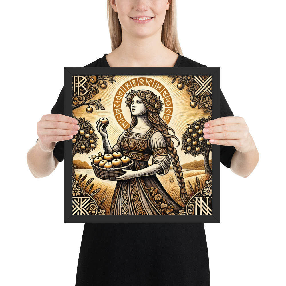 Framed Viking mythology print of Idun, keeper of the golden apples of immortality