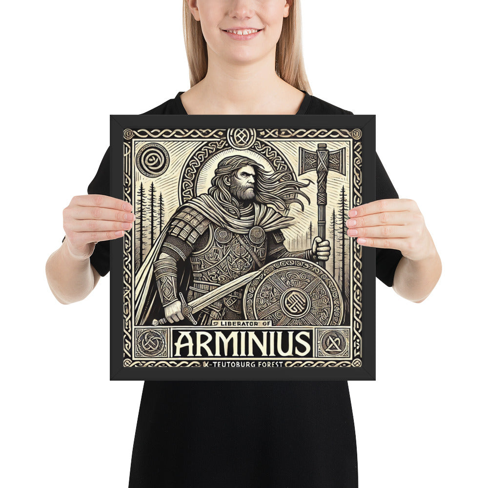 Arminius Teutoburg Forest wall art with spears, shields, and subdued aftermath scene