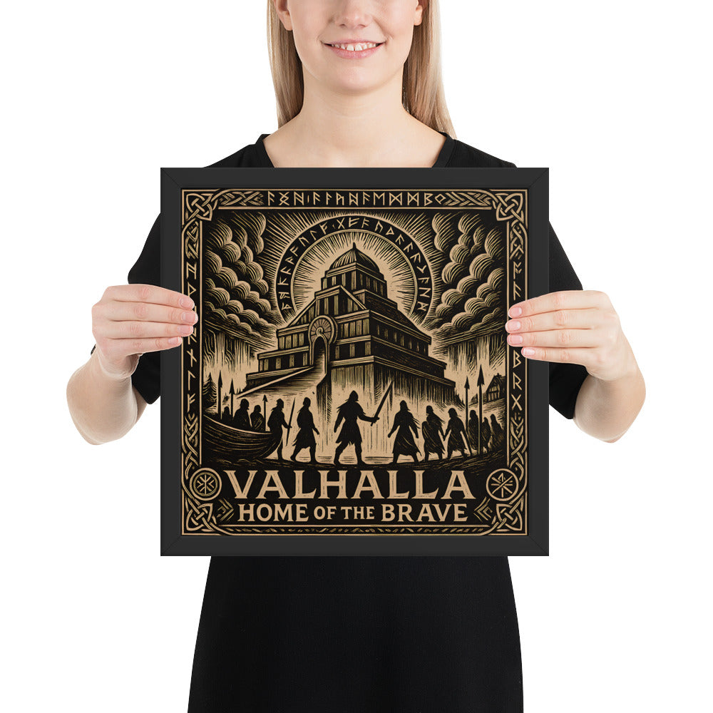Masculine Viking wall art portraying Einherjar entering Valhalla beneath a radiant sky