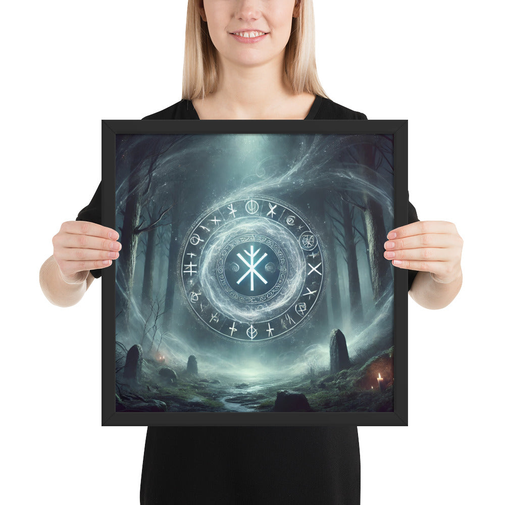 Nordic rune portal artwork with illuminated symbols and ancient stone arch
