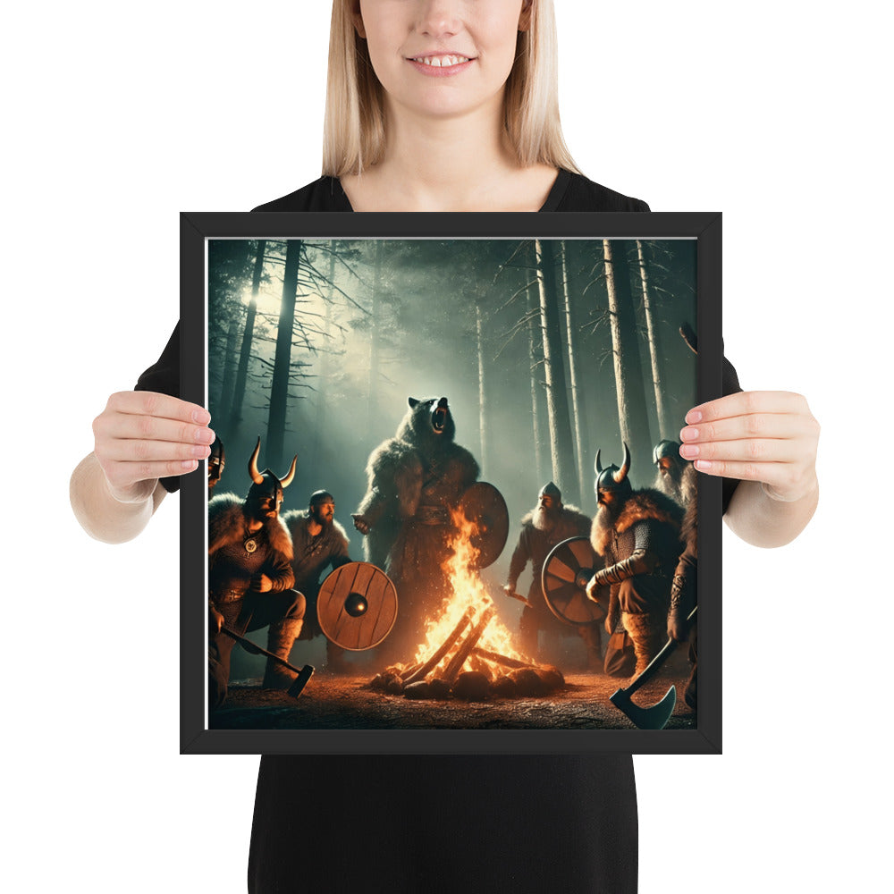 Norse berserker ceremony artwork depicting ritual fire and warrior circle