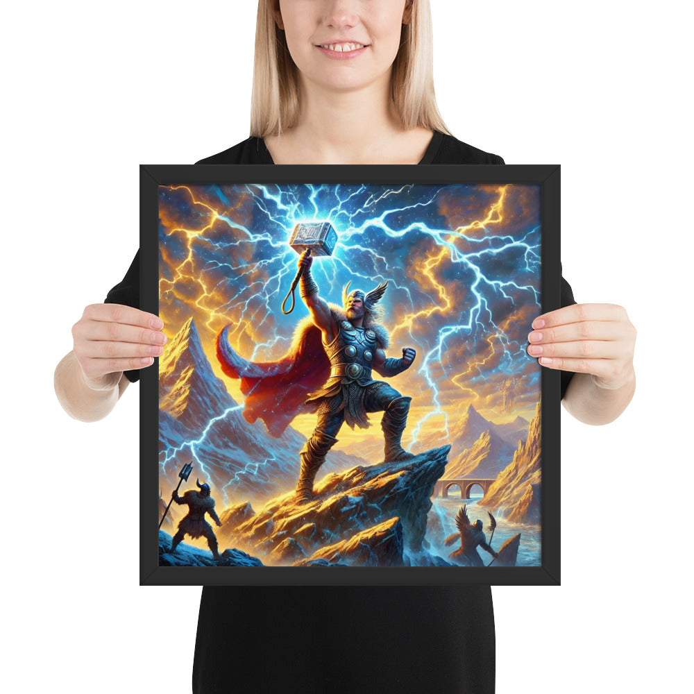Norse mythology Thor artwork depicting god of storms on mountain peak