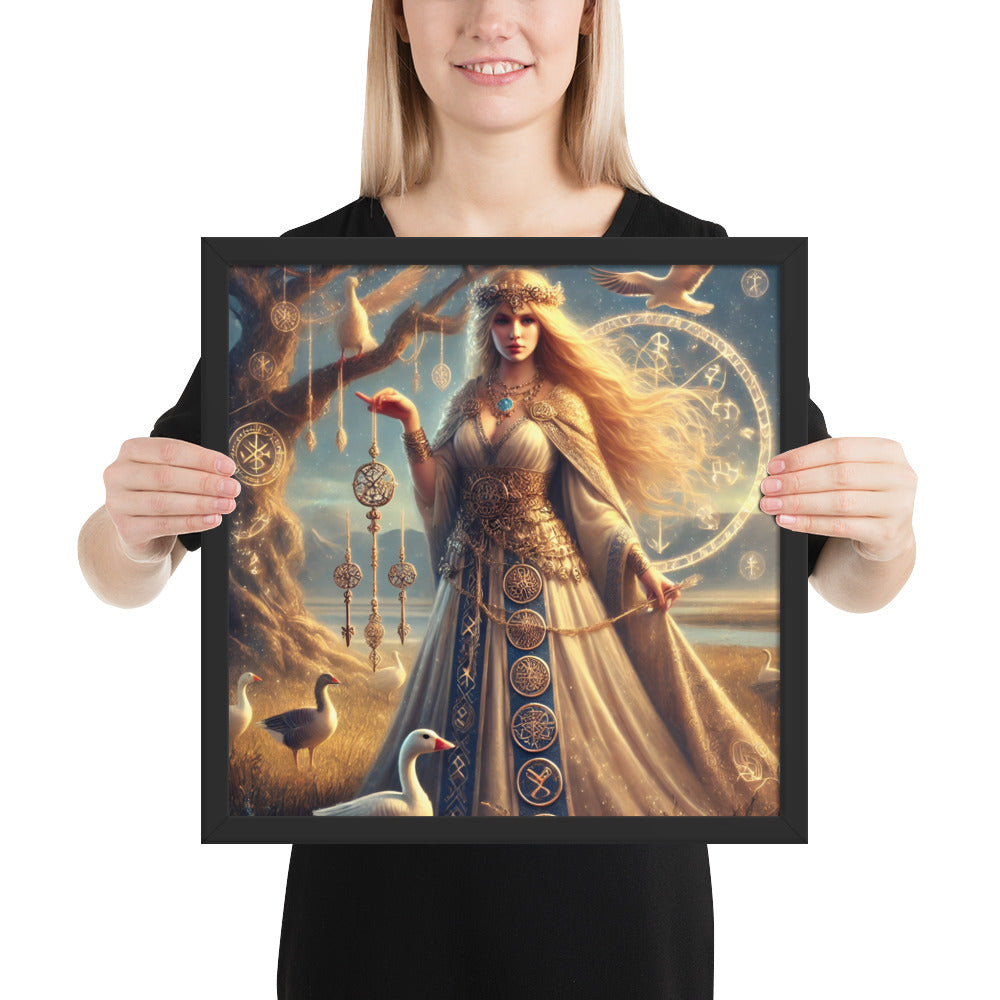 Norse mythology Frigg artwork showing All-Mother weaving destiny under the World Tree