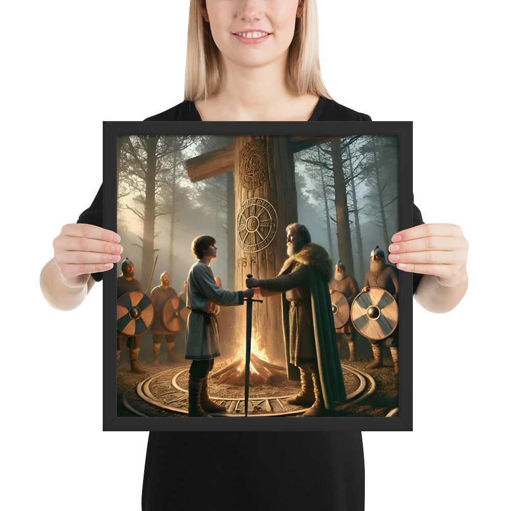Norse rite of passage wall art with elder presenting sword to young warrior